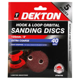 DEKTON 5PC Hook and Loop Orbital Sanding Discs 125mm - Extra Coarse 40 Grit