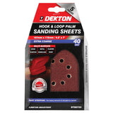DEKTON 5PC Hook and Loop Palm Sanding Sheets 107mm x 175mm - Extra Coarse 40 Grit