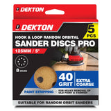 DEKTON 5PC Hook & Loop Random Orbital Sander Discs Pro - 40 Grit