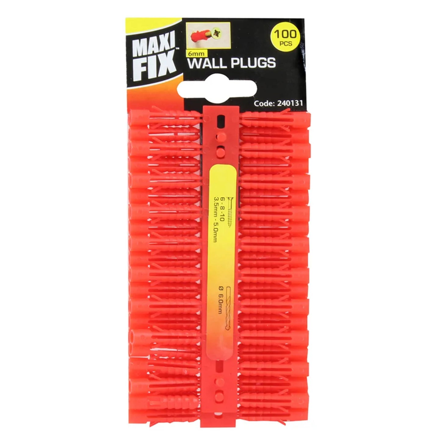 Maxifix 100PC 6mm Red Plastic Wall Plugs