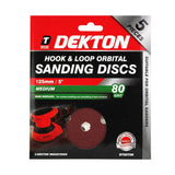 DEKTON 5PC Hook and Loop Orbital Sanding Discs 125mm - Medium 80 Grit