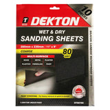 DEKTON 10PC Wet & Dry Sanding Sheets 280mm x 230mm - Coarse 80 Grit