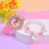 Unicorn Silicone Strap Watch & Beaded Bracelet Set