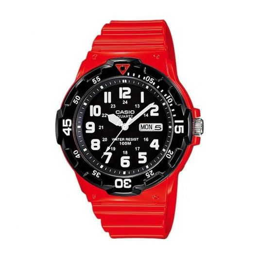 Casio Quartz White & Black Analogue Watch Red Strap (Parallel Import)