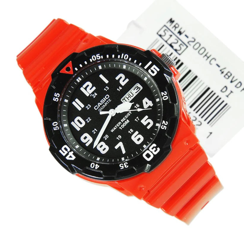 Casio Quartz White & Black Analogue Watch Red Strap (Parallel Import)