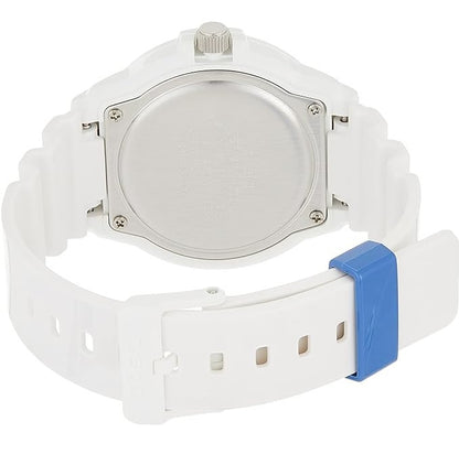 Casio Quartz White and Blue Analogue Watch White Strap (Parallel Import)