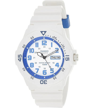 Casio Quartz White and Blue Analogue Watch White Strap (Parallel Import)