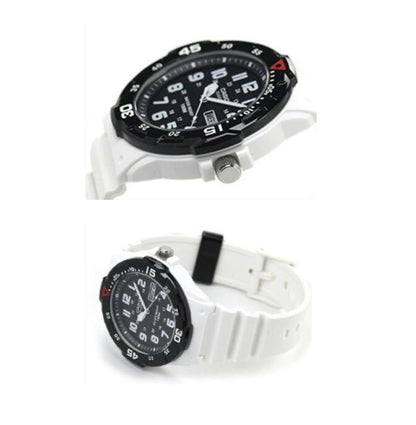 Casio Quartz White and Black Analogue Watch White Strap (Parallel Import)