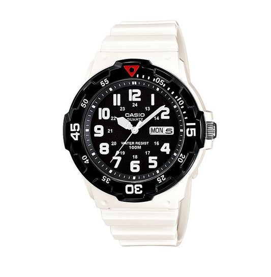 Casio Quartz White and Black Analogue Watch White Strap (Parallel Import)