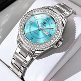 OLEVS Luxury Stainless Steel Women's Watch - Silver & Blue