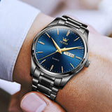 OLEVS Men's Black & Blue Quartz Wristwatch