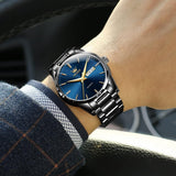 OLEVS Men's Black & Blue Quartz Wristwatch