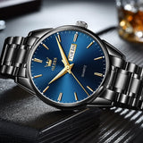 OLEVS Men's Black & Blue Quartz Wristwatch