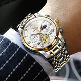 OLEVS Men's Classic Roman Dial Chronograph Watch - Silver & Gold