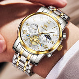 OLEVS Men's Classic Roman Dial Chronograph Watch - Silver & Gold