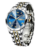 OLEVS Men's Diamond Analog Quartz Watch - Blue-Gold