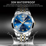 OLEVS Men's Diamond Analog Quartz Watch - Blue-Gold