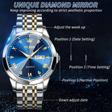 OLEVS Men's Diamond Analog Quartz Watch - Blue-Gold