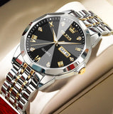 OLEVS Men's Diamond Analog Quartz Watch - Gold-Black
