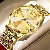 OLEVS Men's Diamond Analog Quartz Watch - Gold