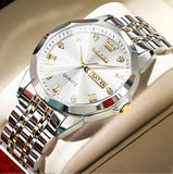 OLEVS Men's Diamond Analog Quartz Watch - White-Gold