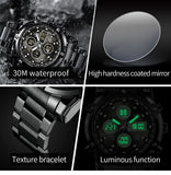 OLEVS Men's Multifunctional Digital Analog Watch - Silver & Black