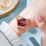 OLEVS Women's Luxury Love Heart Watch Set - Rose Gold