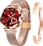 OLEVS Women's Luxury Love Heart Watch Set - Rose Gold