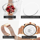 OLEVS Women's Luxury Love Heart Watch Set - Rose Gold