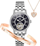 OLEVS Women's Starry Sky Watch Set - Silver & Black