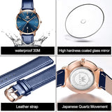 OLEVS Women's Ultra Thin Leather Watch - Blue