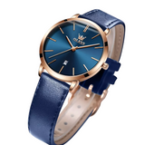 OLEVS Women's Ultra Thin Leather Watch - Blue