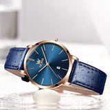 OLEVS Women's Ultra Thin Leather Watch - Blue
