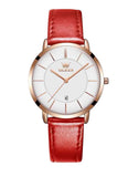OLEVS Women's Ultra Thin Leather Watch - Red