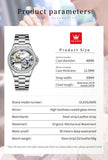 OLEVS Women's White Leather Strap Skeleton Watch Set