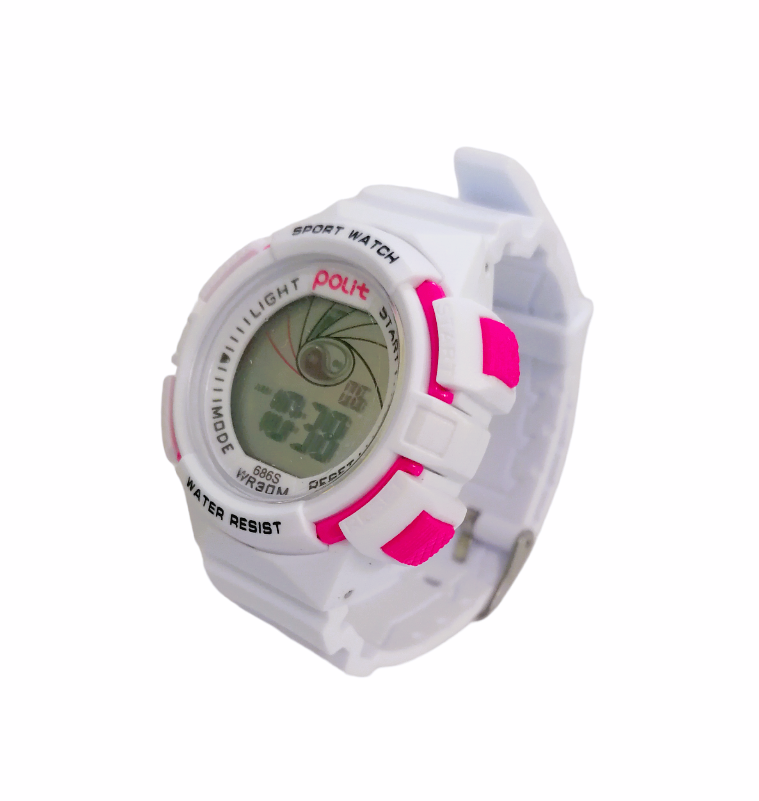 POLIT Childrens Boys/Girls Digital watch in Tin CW-0025 Pink/White