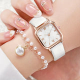 Casual Women's Quartz Watch & Faux Pearl Jewelry Set