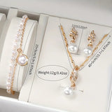 Casual Women's Quartz Watch & Faux Pearl Jewelry Set