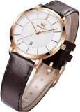 OLEVS Women's Ultra Thin Leather Watch -Dark Brown