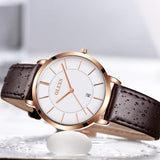 OLEVS Women's Ultra Thin Leather Watch -Dark Brown