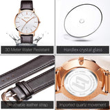 OLEVS Women's Ultra Thin Leather Watch -Dark Brown