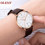 OLEVS Women's Ultra Thin Leather Watch -Dark Brown