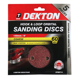 DEKTON 5PC Hook and Loop Orbital Sanding Discs 150mm - Coarse 60 Grit