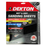 DEKTON 9PC Wet and Dry Mixed Sanding Sheets 280mm x 230mm – Assorted