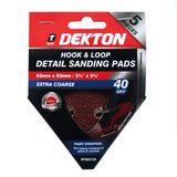 DEKTON 5PC Hook and Loop Detail Sanding Pads 93mm x 93mm - Extra Coarse 40 Grit