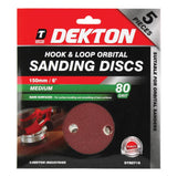 DEKTON 5PC Hook and Loop Orbital Sanding Discs 150mm - Medium 80 Grit
