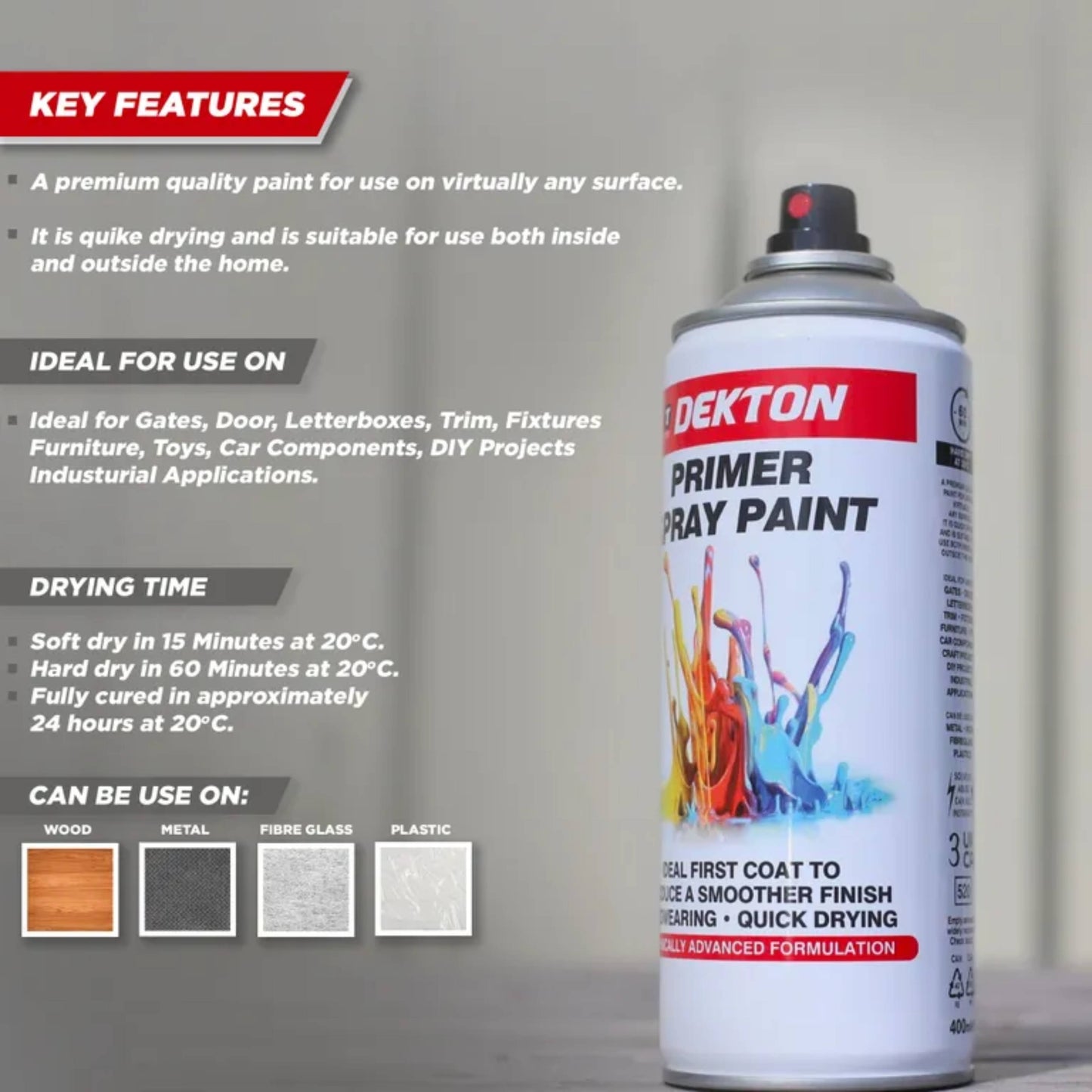 DEKTON 400ml Spray Paint Primer White