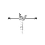 CZ Butterfly Dangle Industrial Barbell