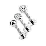 Threadless Push-in Labret Stud Piercing Lip Bars Titanium 3pcs