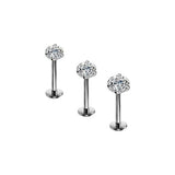 Titanium Labret Piercing Internally Thread Lip Ring - 3 Piece